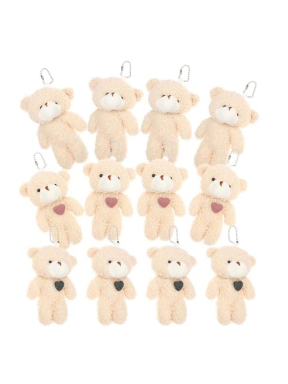 12pc Plush Bear Bag Charms Keychain with Heart - Stuffed Animal Party Favors